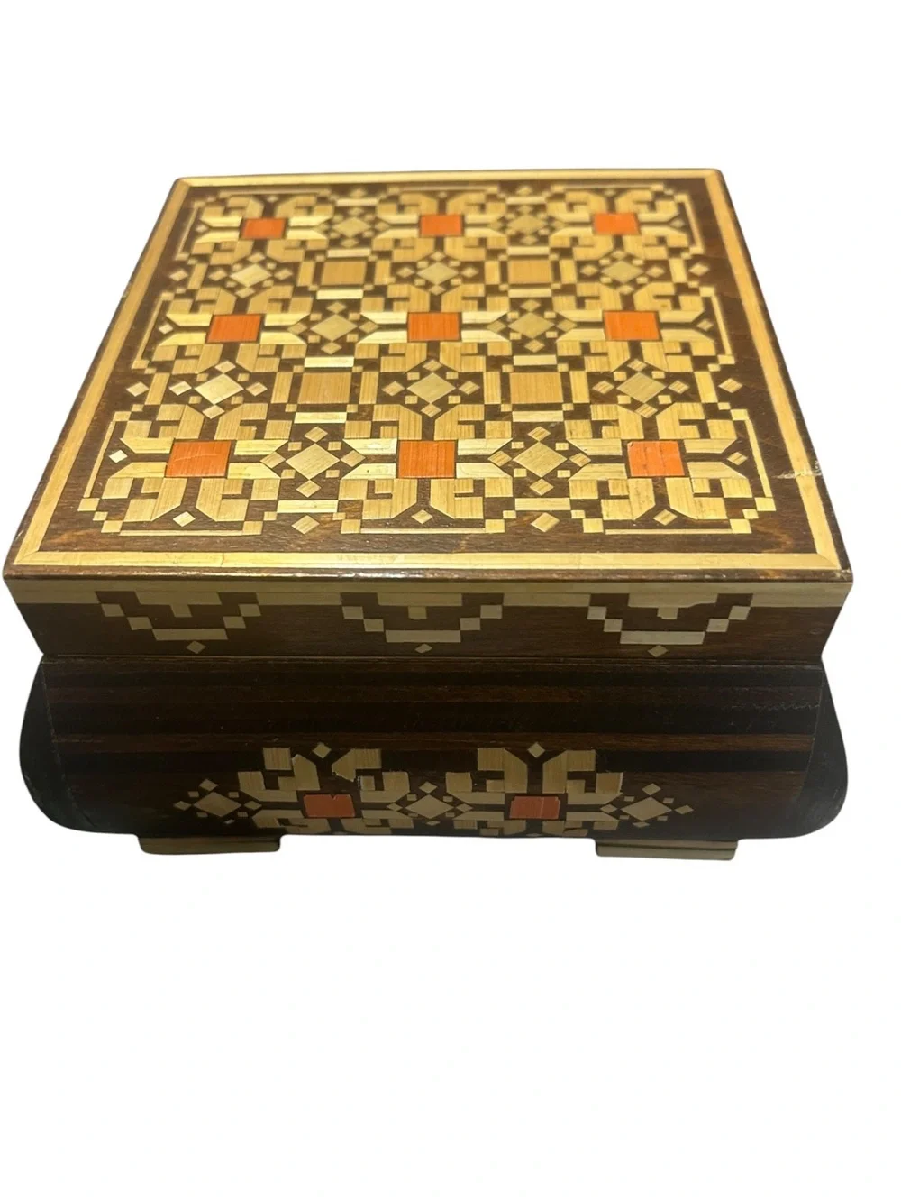 Vintage Handmade in Belarus 1990s Folk Style Straw Inlay Box